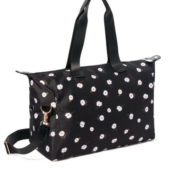 Alice + Olivia Handbags - Alice + Olivia Daisy Print Weekender Tote Black Canvas Travel Bag Floral